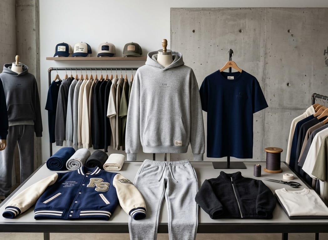 Rack of finished apparel